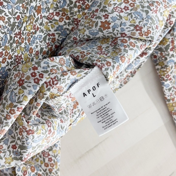 APOF floral peasant cotton floral printed blouse boho casual tuckernut L - Picture 7 of 10